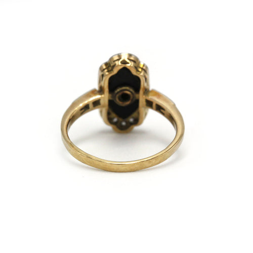 Ring 44 Art Deco - Ring in yellow gold, platinum, onyx and diamonds 58 Facettes 260233R