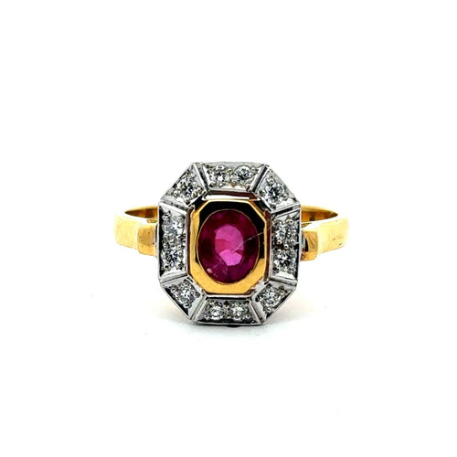 Prsten 57 Art Deco - koktejlový prsten ze žlutého zlata 750, rubín a diamanty 58 Facettes 50521