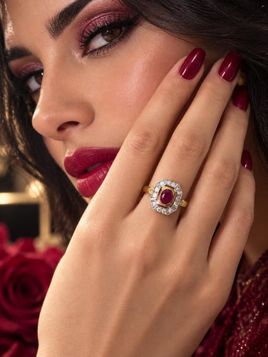 Prsten 57 Art Deco - koktejlový prsten ze žlutého zlata 750, rubín a diamanty 58 Facettes 50521