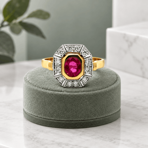 Prsten 57 Art Deco - koktejlový prsten ze žlutého zlata 750, rubín a diamanty 58 Facettes 50521