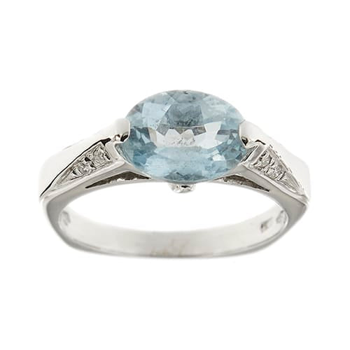 Bague 52 Donna Oro - Bague en or blanc 18 ct avec aigue-marine et diamants 58 Facettes 32455