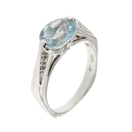 Bague 52 Donna Oro - Bague en or blanc 18 ct avec aigue-marine et diamants 58 Facettes 32455