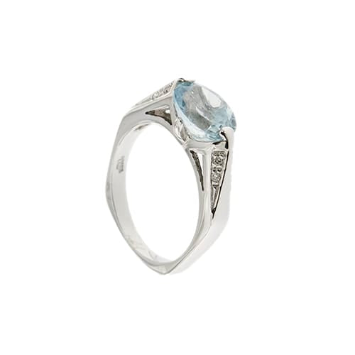Bague 52 Donna Oro - Bague en or blanc 18 ct avec aigue-marine et diamants 58 Facettes 32455
