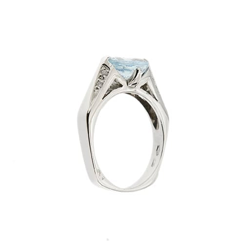Bague 52 Donna Oro - Bague en or blanc 18 ct avec aigue-marine et diamants 58 Facettes 32455