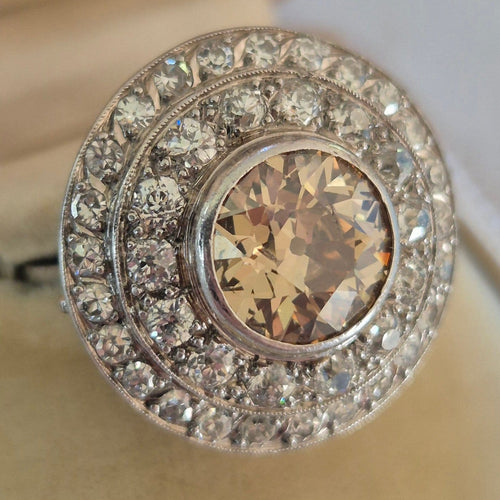 Bague 54 Bague cible Art déco en platine, diamant champagne 2,50 ct 58 Facettes Bague-001