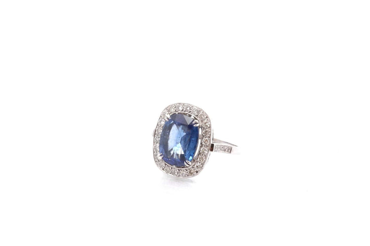 Bague 53 Bague vintage en platine avec saphir de Ceylan 4,36 ct et diamants 58 Facettes 26678-23337