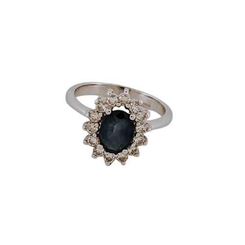 Bague 57 Bague entourage en or blanc 18 carats, saphir et diamants 58 Facettes 2690373