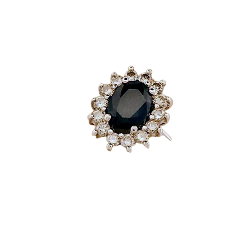 Bague 57 Bague entourage en or blanc 18 carats, saphir et diamants 58 Facettes 2690373