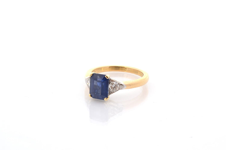 Bague 52 Bague saphir de Ceylan et diamants en or 18 k et platine 58 Facettes 26794-26686