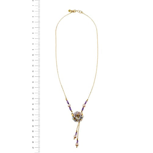 Collier Gabriella Rivalta - Collier fleur émaillée en or jaune 18 ct, diamants, améthystes et perles 58 Facettes 36330