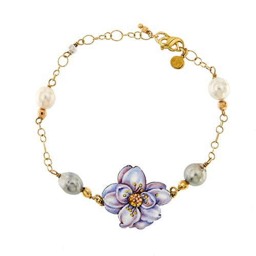 Bracelet Gabriella Rivalta - Bracelet fleur émaillée en or jaune 18 ct et perles 58 Facettes 36328