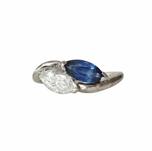 Bague 54 Bague Toi & Moi en or blanc 18k, saphir et diamant 58 Facettes 290