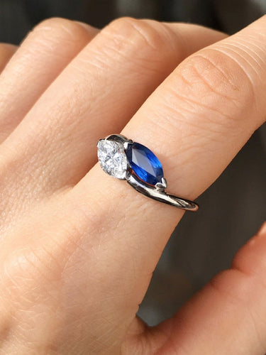 Bague 54 Bague Toi & Moi en or blanc 18k, saphir et diamant 58 Facettes 290