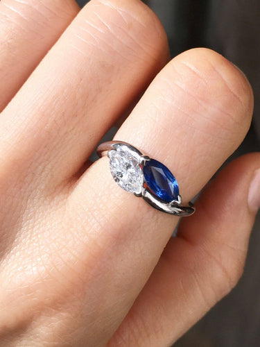 Bague 54 Bague Toi & Moi en or blanc 18k, saphir et diamant 58 Facettes 290