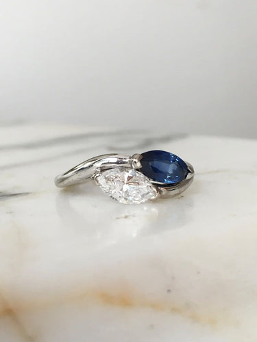 Bague 54 Bague Toi & Moi en or blanc 18k, saphir et diamant 58 Facettes 290