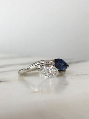 Bague 54 Bague Toi & Moi en or blanc 18k, saphir et diamant 58 Facettes 290