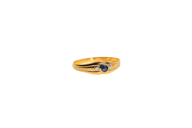 Bague 54 Bague jonc anglais en or jaune, saphir et diamants 58 Facettes 4188