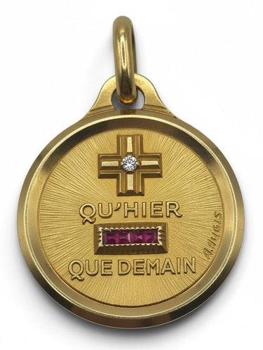 Pendentif Augis - Médaille d'amour en or jaune 18K, rubis et diamant 58 Facettes Augis-medaille