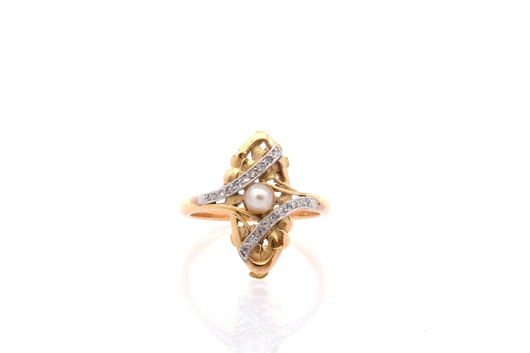 Bague 54.5 Bague ancienne - Perle fine et diamants 58 Facettes 26925