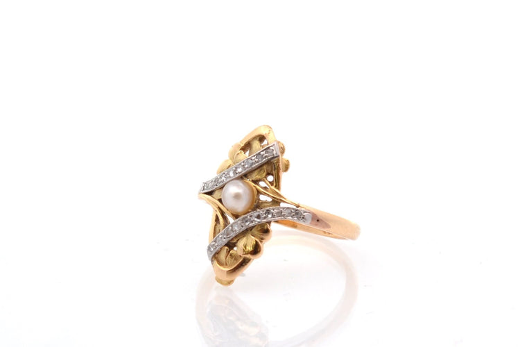 Bague 54.5 Bague ancienne - Perle fine et diamants 58 Facettes 26925