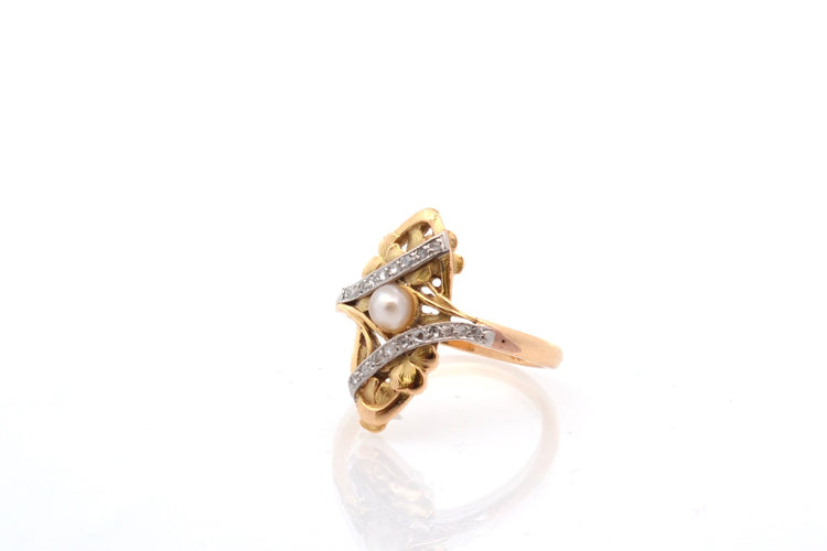 Bague 54.5 Bague ancienne - Perle fine et diamants 58 Facettes 26925
