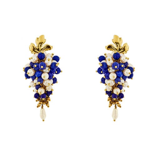 Boucles d'oreilles Boucles d’oreilles pendantes en or jaune 18 ct avec lapis-lazuli et perles 58 Facettes 38682