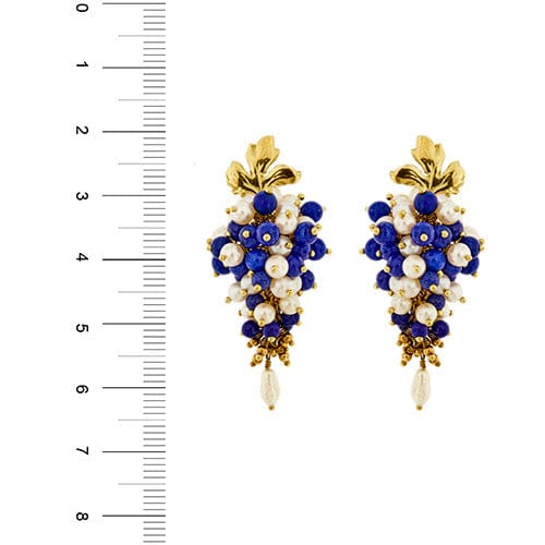 Boucles d'oreilles Boucles d’oreilles pendantes en or jaune 18 ct avec lapis-lazuli et perles 58 Facettes 38682