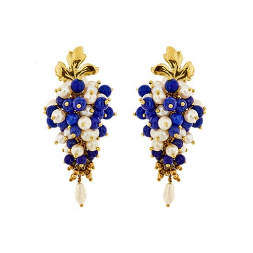 Boucles d'oreilles Boucles d’oreilles pendantes en or jaune 18 ct avec lapis-lazuli et perles 58 Facettes 38682