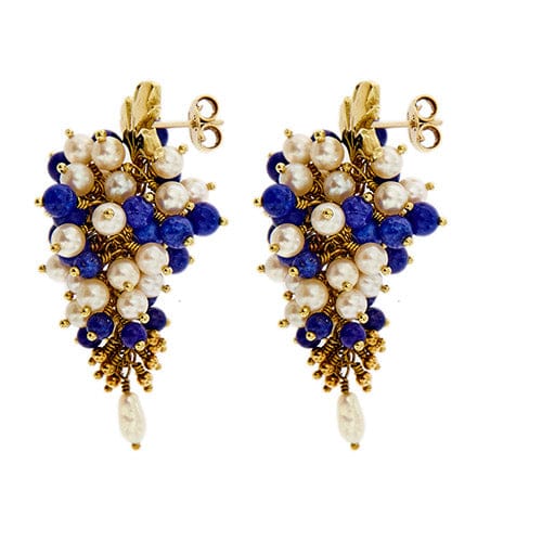 Boucles d'oreilles Boucles d’oreilles pendantes en or jaune 18 ct avec lapis-lazuli et perles 58 Facettes 38682