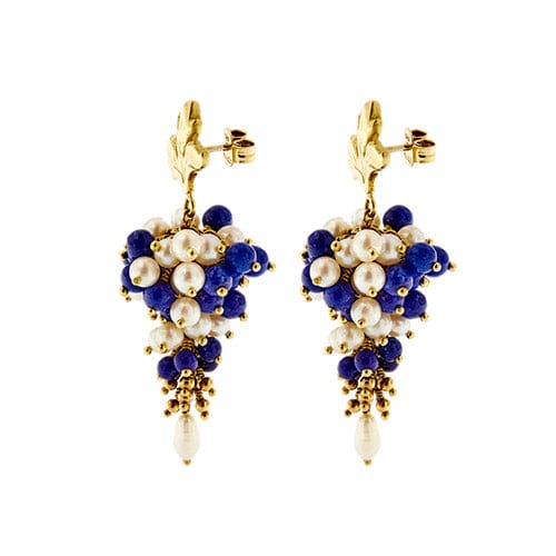 Boucles d'oreilles Boucles d’oreilles pendantes en or jaune 18 ct avec lapis-lazuli et perles 58 Facettes 38682