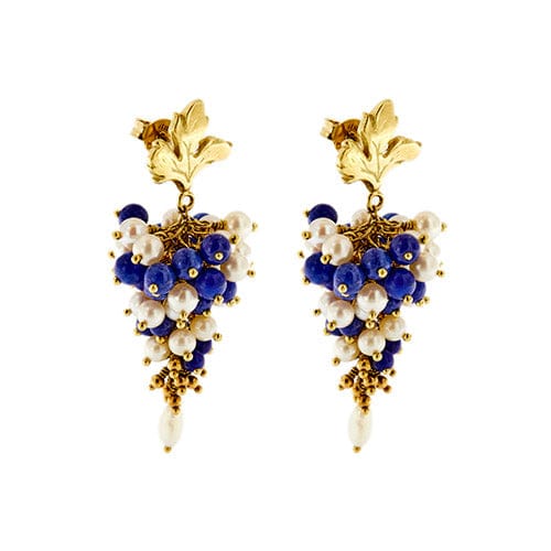Boucles d'oreilles Boucles d’oreilles pendantes en or jaune 18 ct avec lapis-lazuli et perles 58 Facettes 38682