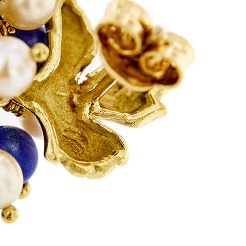 Boucles d'oreilles Boucles d’oreilles pendantes en or jaune 18 ct avec lapis-lazuli et perles 58 Facettes 38682