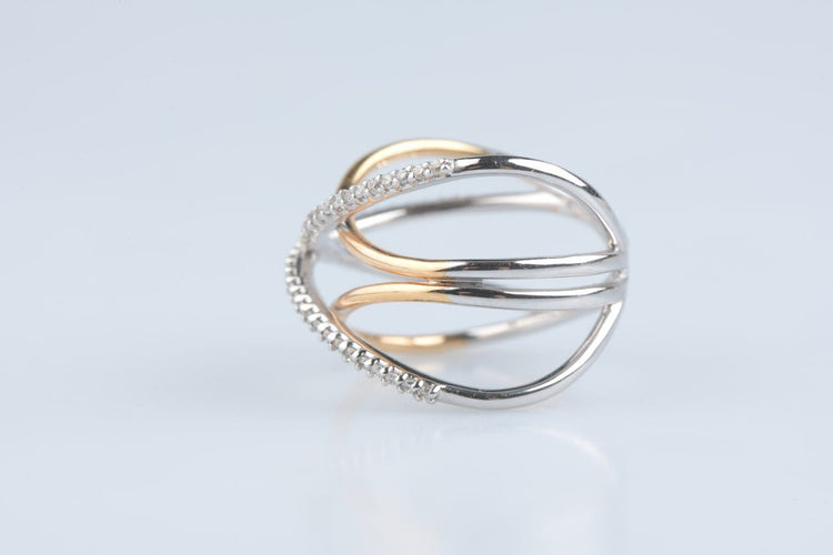 Bague 54 Bague entrelacs en or jaune et blanc 18K, diamants 0,28 ct 58 Facettes BG31300434-107