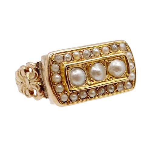 Bague 51 Bague marquise victorienne en or rose 18k et perles 58 Facettes A07870