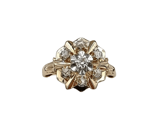 Bague 52 Bague rétro fleur en or 18k deux tons et diamants 58 Facettes BORDEA/5/90/00/B