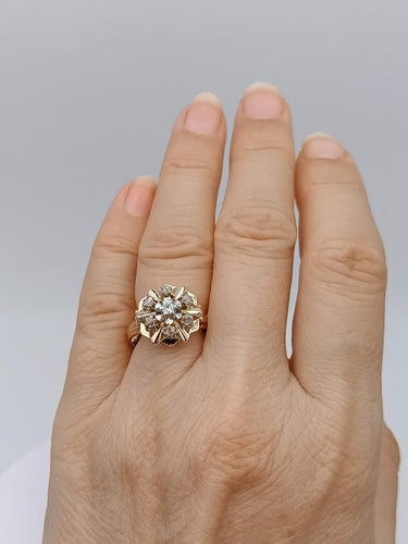 Bague 52 Bague rétro fleur en or 18k deux tons et diamants 58 Facettes BORDEA/5/90/00/B