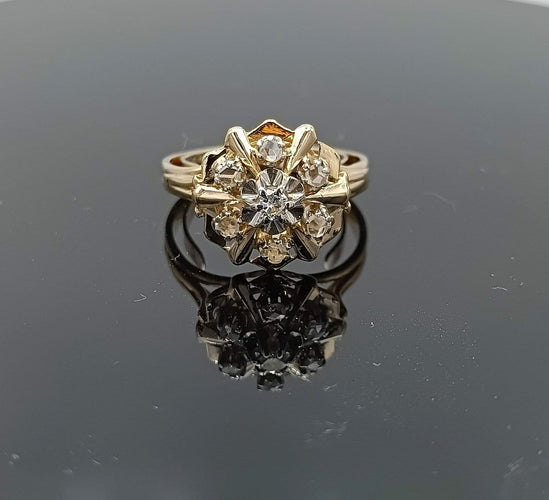 Bague 52 Bague rétro fleur en or 18k deux tons et diamants 58 Facettes BORDEA/5/90/00/B