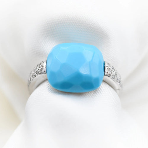Bague 52 Pomellato Capri - Bague en or blanc, turquoise et diamants 58 Facettes 535R26_M