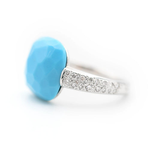 Bague 52 Pomellato Capri - Bague en or blanc, turquoise et diamants 58 Facettes 535R26_M