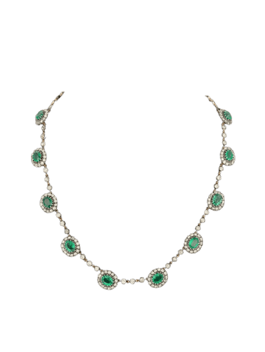 Collier Collier rivière émeraudes naturelles et diamants taille ancienne 58 Facettes 555/26 C