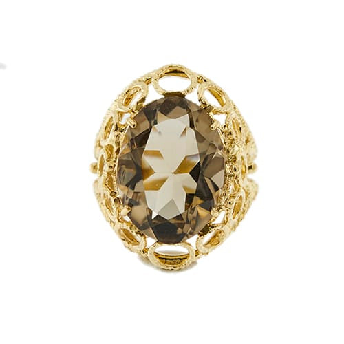 Bague Bague - Quartz fumé ovale en or jaune 18 ct 58 Facettes 34882