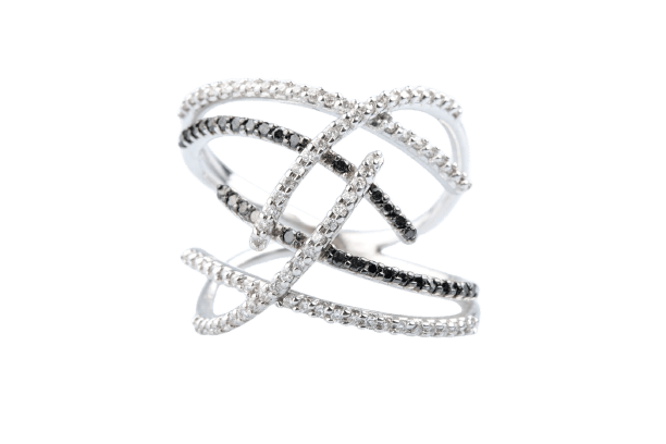 Bague 54 Bague joaillière en or blanc 18K, diamants blancs et noirs 58 Facettes BG31300464-107