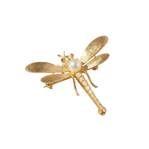 Broche Broche libellule vintage en or jaune, perle et rubis 58 Facettes HJ062664