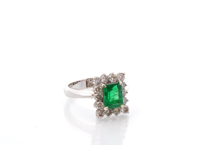 Bague 55 Bague vintage en platine, émeraude et diamants 58 Facettes 27162