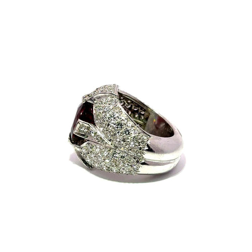 Bague 53 Bague en or blanc 750, pierre rouge et diamants 58 Facettes 50544