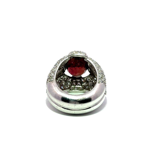 Bague 53 Bague en or blanc 750, pierre rouge et diamants 58 Facettes 50544