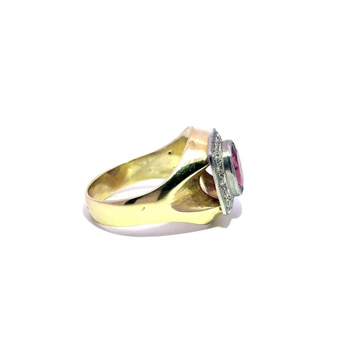 Bague 55 Bague chevalière en or jaune 14k, platine et rubellite 58 Facettes 50541