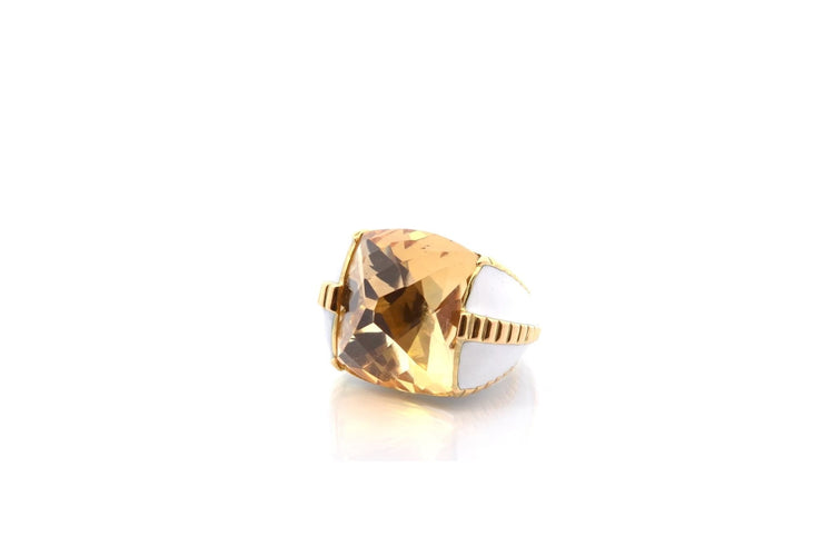 Bague 46 David Webb - Bague en or jaune 18 carats, citrine et émail 58 Facettes 27070