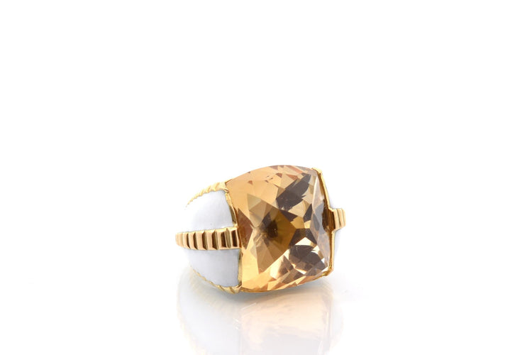 Bague 46 David Webb - Bague en or jaune 18 carats, citrine et émail 58 Facettes 27070