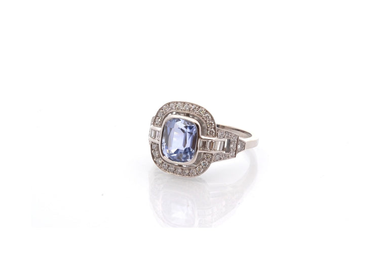 Bague 53 Bague vintage en platine au saphir de 3,46 ct et diamants 58 Facettes 25831-27264